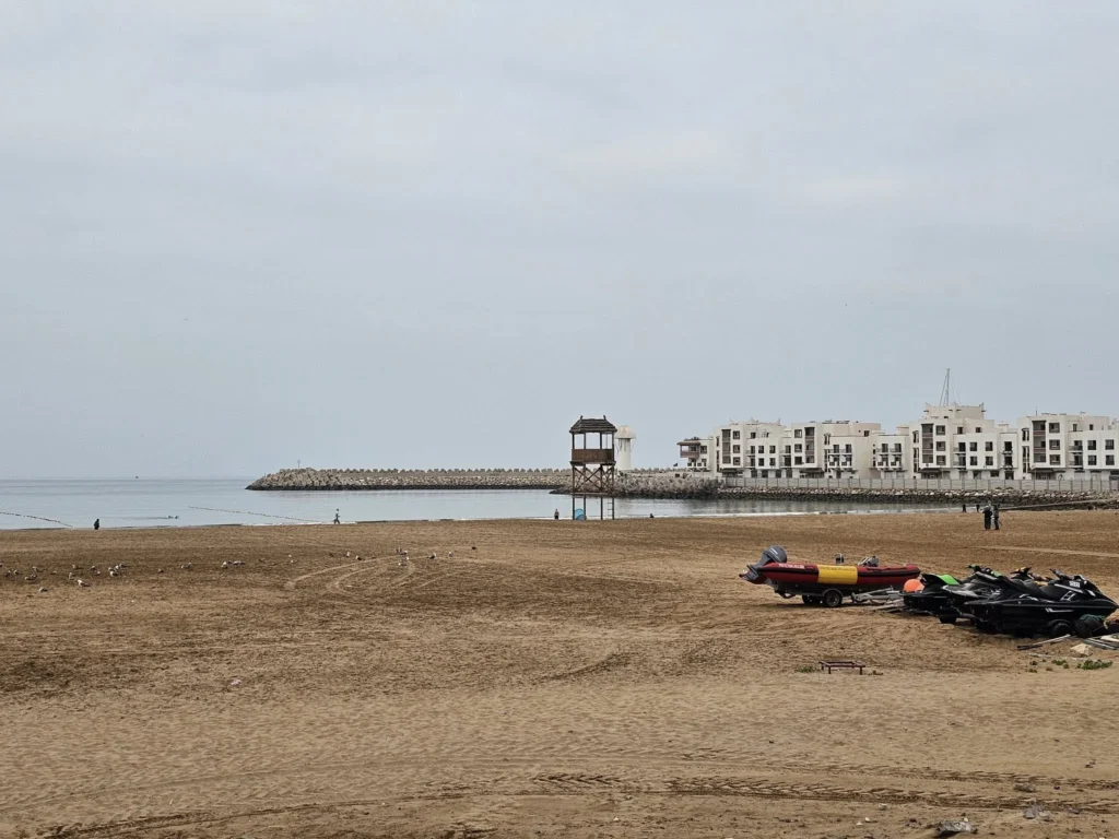 Cruising with Danny and Peter, Holland America Line, Nieuw Statendam, Agadir Morocco Adventure | A vibrant collage capturing a day in Agadir, Morocco, during a Holland America Nieuw Statendam cruise: the white façade and green-tiled minaret of Mosque Mohammed V gleaming under the sun; the bustling Agadir Marina with yachts bobbing in the harbor and golden beach sands stretching toward the Anti-Atlas Mountains; the historic Agadir Oufella kasbah ruins on a hill overlooking the sparkling Atlantic; Sven riding a camel along a scenic path with a Berber handler; the colorful chaos of Souk El Had market with stalls of spices, rugs, and jewelry; the lush Paradise Valley oasis with palm trees, clear pools, and tiny fish nibbling at feet; and an aromatic garden with Moroccan bread, argan oil, and mint tea under a shaded canopy.