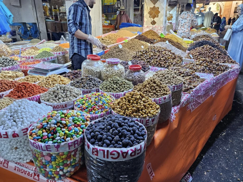 Cruising with Danny and Peter, Holland America Line, Nieuw Statendam, Agadir Morocco Adventure | A vibrant collage capturing a day in Agadir, Morocco, during a Holland America Nieuw Statendam cruise: the white façade and green-tiled minaret of Mosque Mohammed V gleaming under the sun; the bustling Agadir Marina with yachts bobbing in the harbor and golden beach sands stretching toward the Anti-Atlas Mountains; the historic Agadir Oufella kasbah ruins on a hill overlooking the sparkling Atlantic; Sven riding a camel along a scenic path with a Berber handler; the colorful chaos of Souk El Had market with stalls of spices, rugs, and jewelry; the lush Paradise Valley oasis with palm trees, clear pools, and tiny fish nibbling at feet; and an aromatic garden with Moroccan bread, argan oil, and mint tea under a shaded canopy.