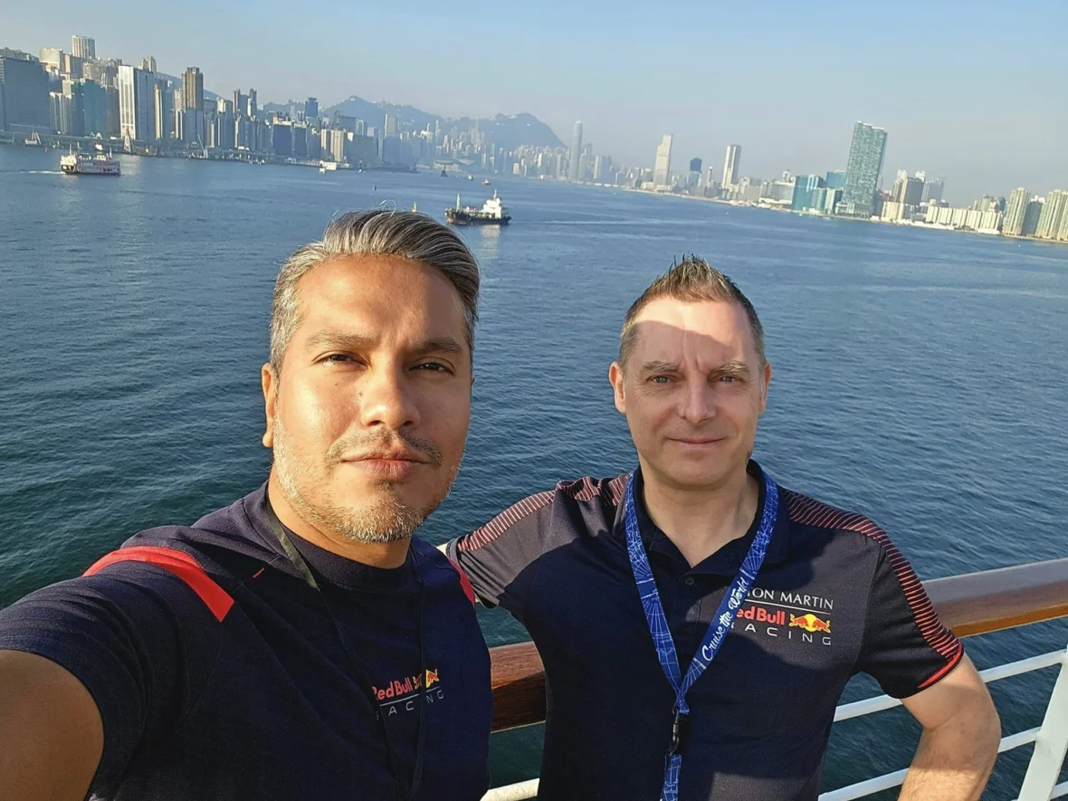 Cruising with Danny and Peter, Holland America Line, Westerdam, Hong Kong, China, Hong Kong Travel Guide: 10 Irresistible Gems | Panoramic Hong Kong Skyline Views from Sky100 Observation Deck showcasing Victoria Harbour and glittering skyscrapers at dusk, paired with a vibrant Temple Street Market scene featuring colorful stalls offering Hong Kong Street Food like dim sum, egg tarts, wonton noodles, and crispy fish balls in a bustling Hong Kong Night Markets atmosphere, alongside a scenic Tsim Sha Tsui Promenade view of Victoria Harbour with illuminated Hong Kong Skyline Views perfect for Hong Kong Tourism evenings, and the Holland America Line’s Westerdam docked in Hong Kong, marking the end of a Cruise Travel Hong Kong journey with Hong Kong Attractions in the background.