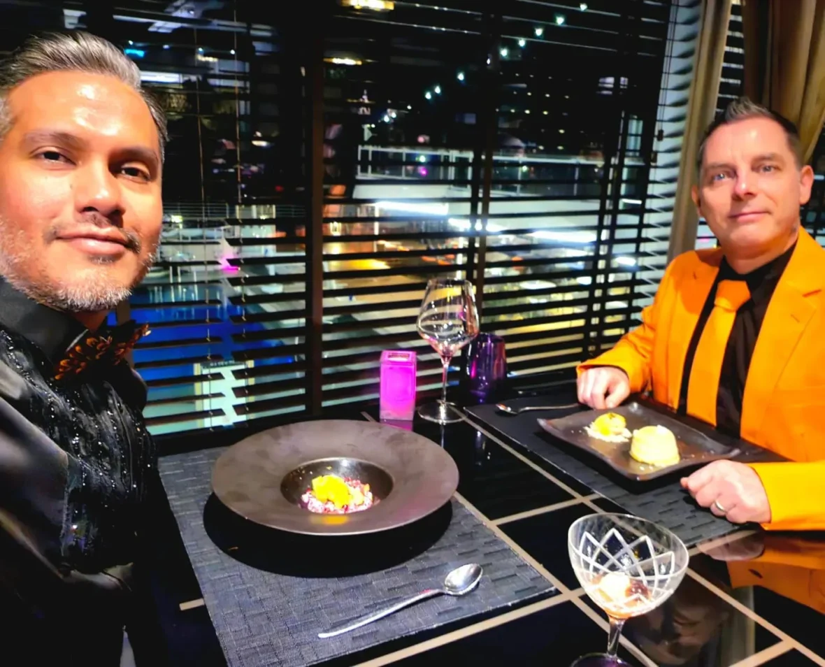 Cruising with Danny and Peter, Holland America Line, Nieuw Statendam, Sea Day | Elegant Gala Dinner at Tamarind on MS Nieuw Statendam featuring luxurious Asian fusion cuisine, exquisite dining setting, and impeccable service aboard a Holland America cruise.