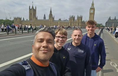 Cruising with Danny and Peter, Holland America Line, Nieuw Statendam, Dover, London, England, United Kingdom, Adventure | A vibrant collage of our Holland America Line Nieuw Statendam cruise adventure, featuring the majestic White Cliffs of Dover glowing under a sunset as the ship sails away, the iconic London Eye offering panoramic Thames views, Big Ben’s Gothic clock tower rising above the Palace of Westminster, Westminster Abbey’s intricate arches, Buckingham Palace’s gilded gates with Grenadier Guards, Tower Bridge’s Victorian towers spanning the river, St. Paul’s Cathedral’s grand dome, Leadenhall Market’s bustling Harry Potter-inspired alleys, the Nieuw Statendam docked at Dover’s historic port, and a classic black London cab navigating Trafalgar Square’s lively streets, all under a dynamic urban sky.