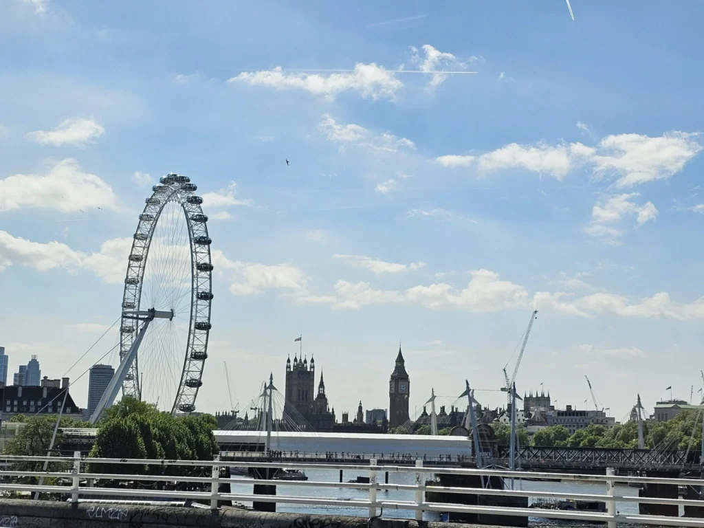 Cruising with Danny and Peter, Holland America Line, Nieuw Statendam, Dover, London, England, United Kingdom, Adventure | A vibrant collage of our Holland America Line Nieuw Statendam cruise adventure, featuring the majestic White Cliffs of Dover glowing under a sunset as the ship sails away, the iconic London Eye offering panoramic Thames views, Big Ben’s Gothic clock tower rising above the Palace of Westminster, Westminster Abbey’s intricate arches, Buckingham Palace’s gilded gates with Grenadier Guards, Tower Bridge’s Victorian towers spanning the river, St. Paul’s Cathedral’s grand dome, Leadenhall Market’s bustling Harry Potter-inspired alleys, the Nieuw Statendam docked at Dover’s historic port, and a classic black London cab navigating Trafalgar Square’s lively streets, all under a dynamic urban sky.