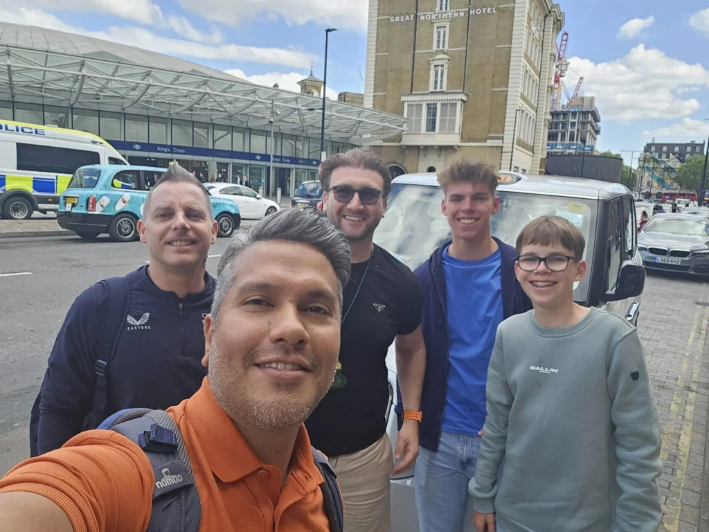 Cruising with Danny and Peter, Holland America Line, Nieuw Statendam, Dover, London, England, United Kingdom, Adventure | A vibrant collage of our Holland America Line Nieuw Statendam cruise adventure, featuring the majestic White Cliffs of Dover glowing under a sunset as the ship sails away, the iconic London Eye offering panoramic Thames views, Big Ben’s Gothic clock tower rising above the Palace of Westminster, Westminster Abbey’s intricate arches, Buckingham Palace’s gilded gates with Grenadier Guards, Tower Bridge’s Victorian towers spanning the river, St. Paul’s Cathedral’s grand dome, Leadenhall Market’s bustling Harry Potter-inspired alleys, the Nieuw Statendam docked at Dover’s historic port, and a classic black London cab navigating Trafalgar Square’s lively streets, all under a dynamic urban sky.