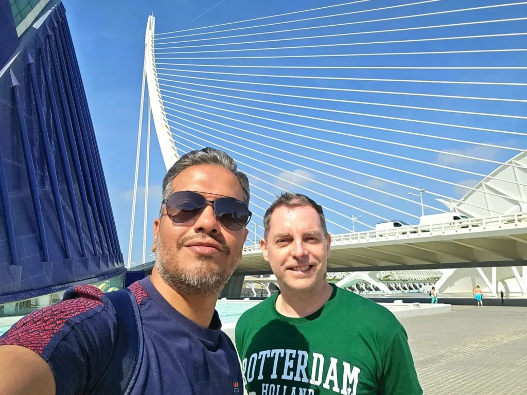 Valencia Cruise Adventure: E-Step Exploration, Beach Bliss, and Canaletto Cuisine 10 Cruising with Danny and Peter, Holland America Line, Nieuw Statendam, Valencia, Spain | Exploring Valencia on an e-step during a Mediterranean cruise adventure, passing iconic landmarks like the City of Arts and Sciences and the historic Barrio del Carmen.