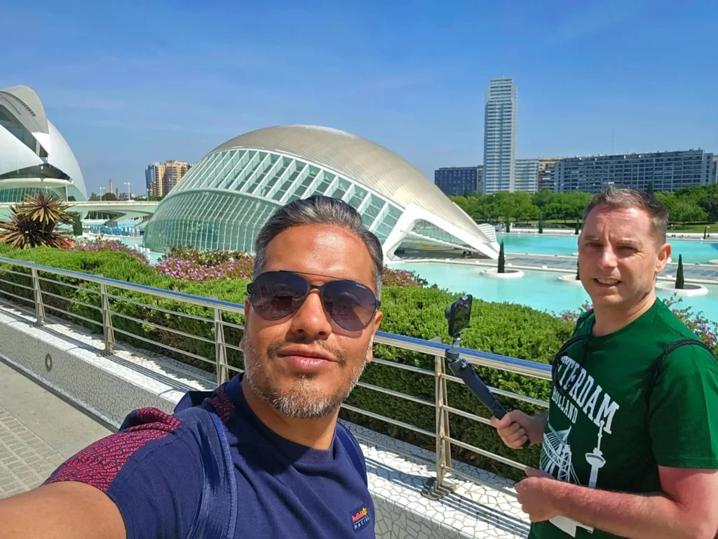 Valencia Cruise Adventure: E-Step Exploration, Beach Bliss, and Canaletto Cuisine 14 Cruising with Danny and Peter, Holland America Line, Nieuw Statendam, Valencia, Spain | Exploring Valencia on an e-step during a Mediterranean cruise adventure, passing iconic landmarks like the City of Arts and Sciences and the historic Barrio del Carmen.