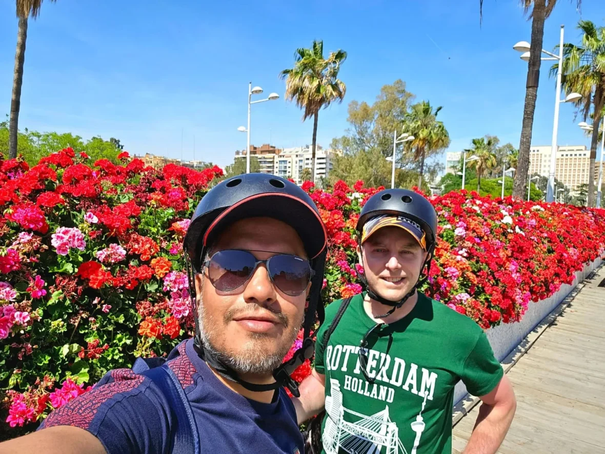 Valencia Cruise Adventure: E-Step Exploration, Beach Bliss, and Canaletto Cuisine 1 Cruising with Danny and Peter, Holland America Line, Nieuw Statendam, Valencia, Spain | Exploring Valencia on an e-step during a Mediterranean cruise adventure, passing iconic landmarks like the City of Arts and Sciences and the historic Barrio del Carmen.