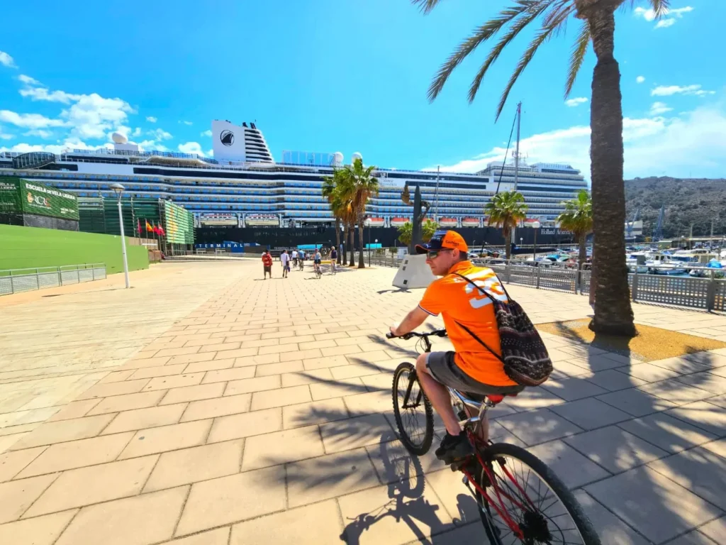 Cruising with Danny and Peter, Holland America Line, Nieuw Statendam, Cartagena, Spain | Experience unforgettable Cartagena Spain cruise adventures with Holland America, featuring an exciting trike tour through historic streets, a leisurely bike ride along the scenic Mediterranean waterfront, and luxurious dining at Sel de Mer Restaurant, showcasing exquisite seafood dishes and an elegant evening gala dinner.