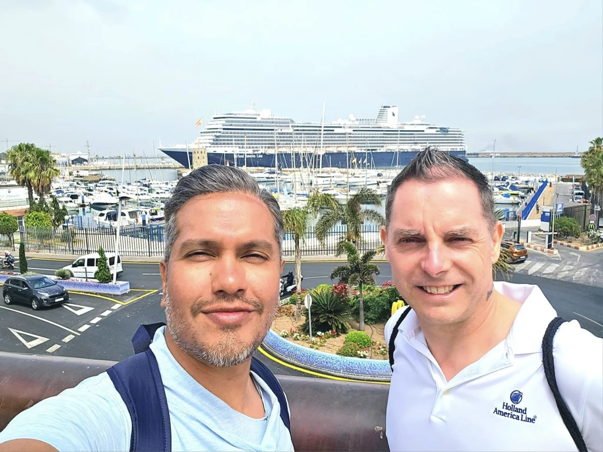 Cruising with Danny and Peter, Holland America Line, Nieuw Statendam, Ceuta, Spanish Morocco, Spain | Travelers on a Ceuta Heritage Tour with Holland America Line explore the historic Royal Walls and enjoy breathtaking panoramic views, while savoring North African dishes at Cafeteria Rotterdam during their Mediterranean culinary journey.