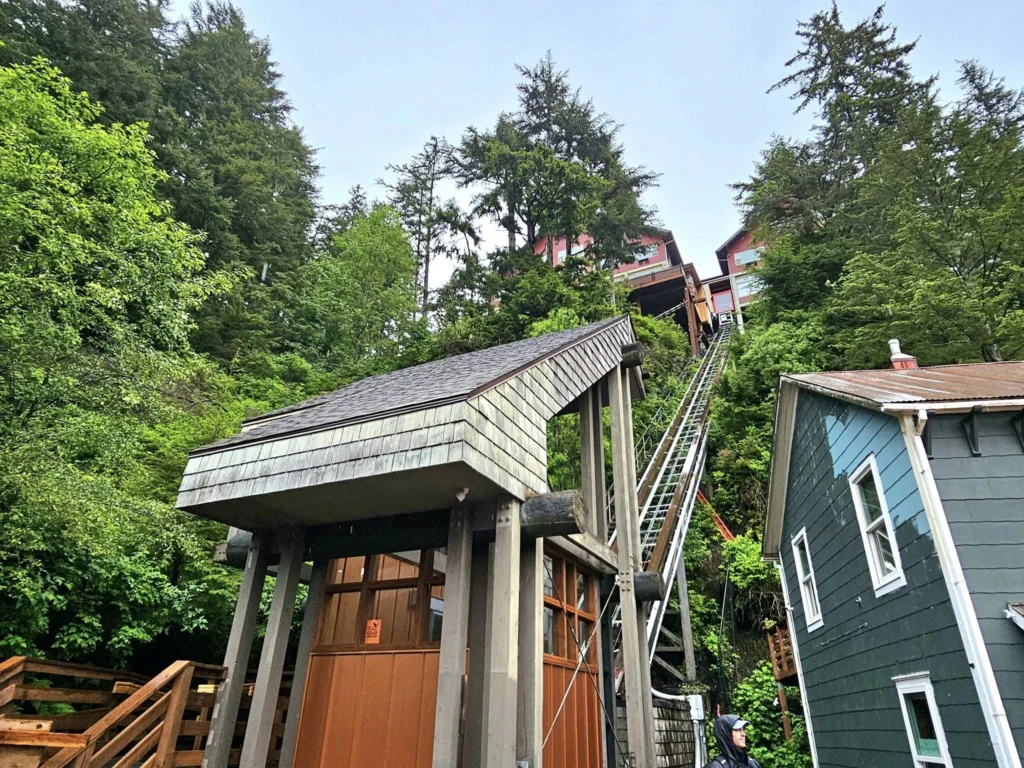 Cruising with Danny and Peter, Holland America Line, Westerdam, Ketchikan, Alaska, United States, Adventure History Thrills | A vibrant collage capturing the Ketchikan Adventure Tour in Alaska, featuring a dynamic log-rolling contest at the Great Alaskan Lumberjack Show with lumberjacks in plaid shirts balancing on a floating log, a rugged UTV navigating a muddy trail through the Tongass National Forest with George Inlet Fjords’ turquoise waters in view, a serene scenic cruise along the Inside Passage with a bald eagle soaring above mist-covered mountains, and a cozy scene at George Inlet Lodge with a rustic table set with craft beers, creamy crab chowder, hot Dungeness crab, and blueberry cheesecake. In the background, Ketchikan’s historic Creek Street showcases colorful buildings on stilts and a Tlingit totem pole, framed by lush greenery and rugged Alaskan peaks, embodying the city’s thrilling adventures and rich cultural heritage.