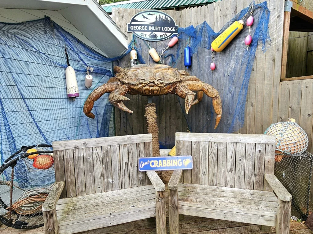 Cruising with Danny and Peter, Holland America Line, Westerdam, Ketchikan, Alaska, United States, Adventure History Thrills | A vibrant collage capturing the Ketchikan Adventure Tour in Alaska, featuring a dynamic log-rolling contest at the Great Alaskan Lumberjack Show with lumberjacks in plaid shirts balancing on a floating log, a rugged UTV navigating a muddy trail through the Tongass National Forest with George Inlet Fjords’ turquoise waters in view, a serene scenic cruise along the Inside Passage with a bald eagle soaring above mist-covered mountains, and a cozy scene at George Inlet Lodge with a rustic table set with craft beers, creamy crab chowder, hot Dungeness crab, and blueberry cheesecake. In the background, Ketchikan’s historic Creek Street showcases colorful buildings on stilts and a Tlingit totem pole, framed by lush greenery and rugged Alaskan peaks, embodying the city’s thrilling adventures and rich cultural heritage.