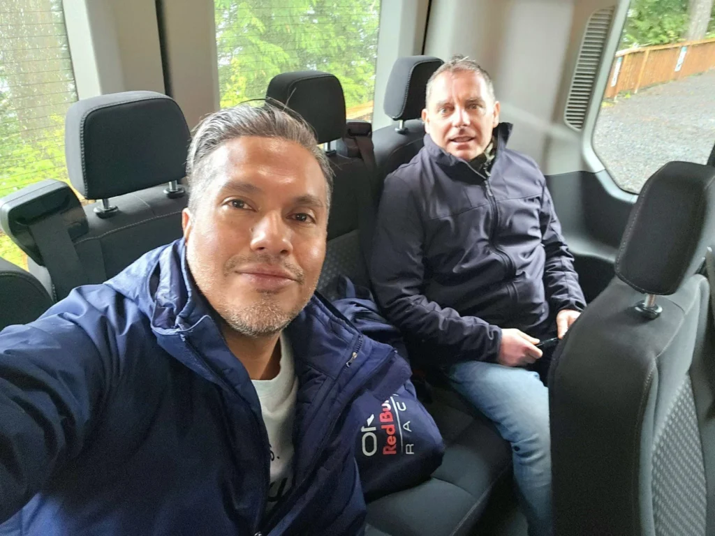 Cruising with Danny and Peter, Holland America Line, Westerdam, Ketchikan, Alaska, United States, Adventure History Thrills | A vibrant collage capturing the Ketchikan Adventure Tour in Alaska, featuring a dynamic log-rolling contest at the Great Alaskan Lumberjack Show with lumberjacks in plaid shirts balancing on a floating log, a rugged UTV navigating a muddy trail through the Tongass National Forest with George Inlet Fjords’ turquoise waters in view, a serene scenic cruise along the Inside Passage with a bald eagle soaring above mist-covered mountains, and a cozy scene at George Inlet Lodge with a rustic table set with craft beers, creamy crab chowder, hot Dungeness crab, and blueberry cheesecake. In the background, Ketchikan’s historic Creek Street showcases colorful buildings on stilts and a Tlingit totem pole, framed by lush greenery and rugged Alaskan peaks, embodying the city’s thrilling adventures and rich cultural heritage.