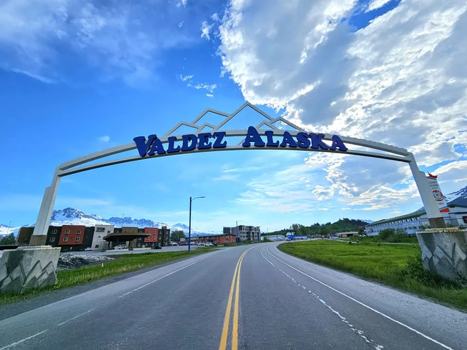 Cruising with Danny and Peter, Holland America Line, Westerdam, Prince William Sound, Valdez, Alaska, United States | A serene panorama of Prince William Sound at dawn, with the luxurious Westerdam cruise ship gliding through calm waters, surrounded by snow-capped mountains and glowing glaciers under a soft pink sky. Humpback whales breach the surface, their tails splashing against the reflective water, while sea otters float playfully in kelp beds and a bald eagle soars overhead. In Valdez Glacier Lake, vibrant blue icebergs drift peacefully, with kayakers in colorful kayaks paddling through the icy maze, dwarfed by the towering Valdez Glacier’s rugged ice face in the background. The Westerdam’s elegant deck features passengers enjoying a gourmet breakfast with panoramic views of the Alaskan wilderness, capturing the harmonious blend of luxury and nature.