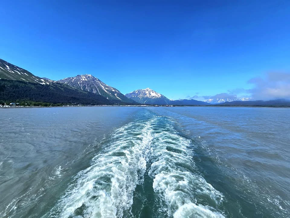 Cruising with Danny and Peter, Holland America Line, Westerdam, Seward, Alaska, United States | A panoramic view of Seward Harbor with rugged cliffs and serene waters, capturing Alaska's wilderness on a photography adventure. Travelers document vibrant wildflowers and snow-capped peaks in Chugach National Forest during an Alaska wilderness cruise. Historical remnants of the 1890 Gold Rush in Seward, including old mining equipment in lush alpine meadows, offer perfect scenes for photography enthusiasts. A majestic bald eagle soars over the tranquil waters of Seward Harbor, while senior-friendly guided tours explore accessible trails amidst stunning natural landscapes.