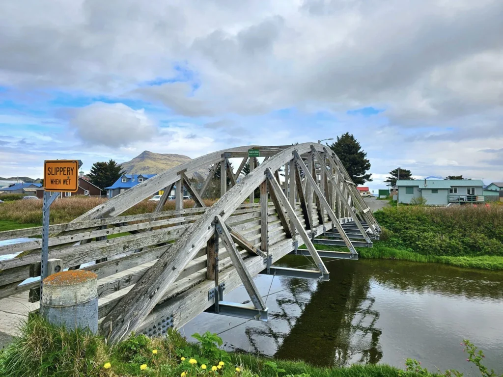Cruising with Danny and Peter, Holland America Line, Westerdam, Dutch Harbor, Unlaska, Alaska, United States | Scenic view of Dutch Harbor Unalaska featuring rugged mountains and the Bering Sea, with a hiker on Mount Ballyhoo Trail, a majestic bald eagle soaring above, and the historic Russian Orthodox Church with its distinctive onion domes. Includes a fresh seafood dish representing local cuisine and a birdwatching spot at Unalaska Island Bird Sanctuary, capturing the charm of Unalaska's blend of natural beauty, wildlife, and cultural heritage.