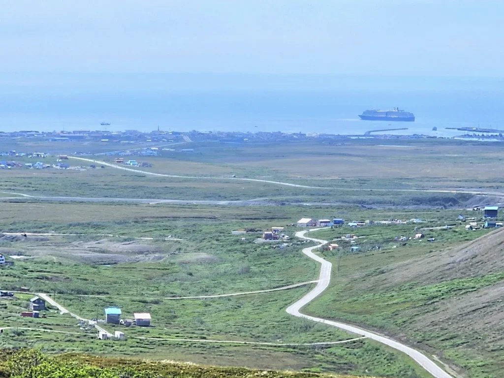 Discovering Newton Peak Hike in Nome, Alaska: A Comprehensive Adventure Guide 56 Cruising with Danny and Peter, Holland America Line, Westerdam, Nome, Alaska, United States | Scenic images of the Newton Peak Hike in Nome, Alaska, including the trailhead marking the start of the adventure, hikers ascending the challenging terrain, panoramic summit views of rolling hills and the Bering Sea, wildlife like curious squirrels and soaring birds along the trail, and vibrant wildflowers adding color to the rugged landscape.