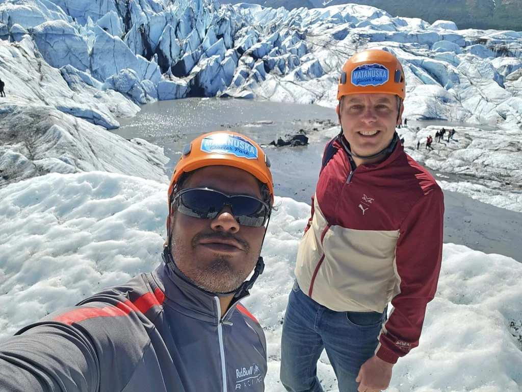 Cruising with Danny and Peter, Holland America Line, Westerdam, Anchorage, Alaska, United States | Experience the Matanuska Glacier Tour with stunning views of the glacier’s vast ice formations, an all-terrain vehicle ride, thrilling glacier hikes, and the unique refreshment of drinking crystal-clear glacial water, all complemented by stops at charming local eateries offering authentic Alaskan cuisine.