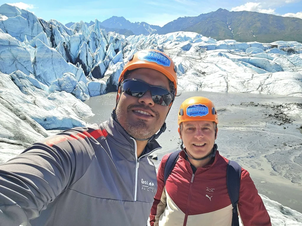 Cruising with Danny and Peter, Holland America Line, Westerdam, Anchorage, Alaska, United States | Experience the Matanuska Glacier Tour with stunning views of the glacier’s vast ice formations, an all-terrain vehicle ride, thrilling glacier hikes, and the unique refreshment of drinking crystal-clear glacial water, all complemented by stops at charming local eateries offering authentic Alaskan cuisine.