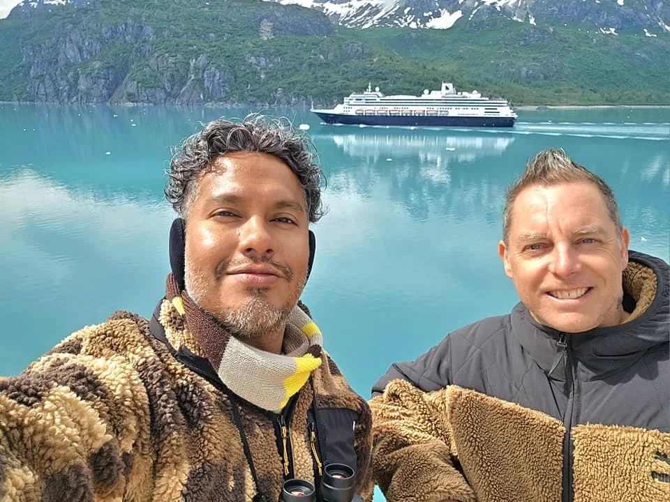 Cruising with Danny and Peter, Holland America Line, Westerdam, Glacier Bay, Alaska, United States | Westerdam cruise ship sailing through Glacier Bay on the Alaska Arctic Circle Solstice Cruise, showcasing stunning glaciers, snow-capped mountains, and diverse wildlife.