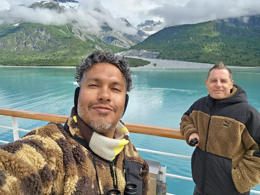 Cruising with Danny and Peter, Holland America Line, Westerdam, Glacier Bay, Alaska, United States | Westerdam cruise ship sailing through Glacier Bay on the Alaska Arctic Circle Solstice Cruise, showcasing stunning glaciers, snow-capped mountains, and diverse wildlife.
