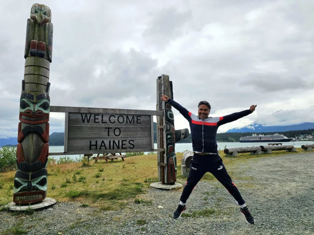 Cruising with Danny and Peter, Holland America Line, Westerdam, Haines (Skagway), Alaska, United States | Westerdam ship navigating Alaskan fjords, with views of Davidson Glacier and wildlife sightings during the Arctic Circle cruise. Includes images of exploring Haines Sheldon Museum, canoeing towards the glacier, and the forest walk to Glacier Point.