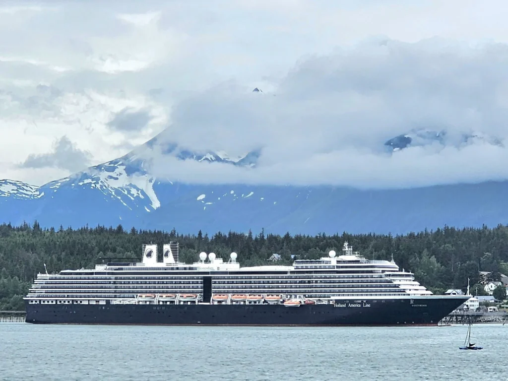 Cruising with Danny and Peter, Holland America Line, Westerdam, Haines (Skagway), Alaska, United States | Westerdam ship navigating Alaskan fjords, with views of Davidson Glacier and wildlife sightings during the Arctic Circle cruise. Includes images of exploring Haines Sheldon Museum, canoeing towards the glacier, and the forest walk to Glacier Point.