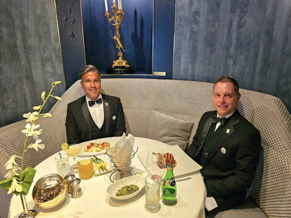 Cruising with Danny and Peter, Holland America Line, Westerdam, Sea Day, Tracy Arm, Alaska, United States | Elegant dining setup at the Mariners Lunch aboard the Holland America Westerdam Alaska cruise, showcasing luxury cruise dining and stunning sea views.
