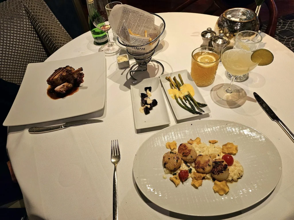 Cruising with Danny and Peter, Holland America Line, Westerdam, Sea Day, Tracy Arm, Alaska, United States | Elegant dining setup at the Mariners Lunch aboard the Holland America Westerdam Alaska cruise, showcasing luxury cruise dining and stunning sea views.