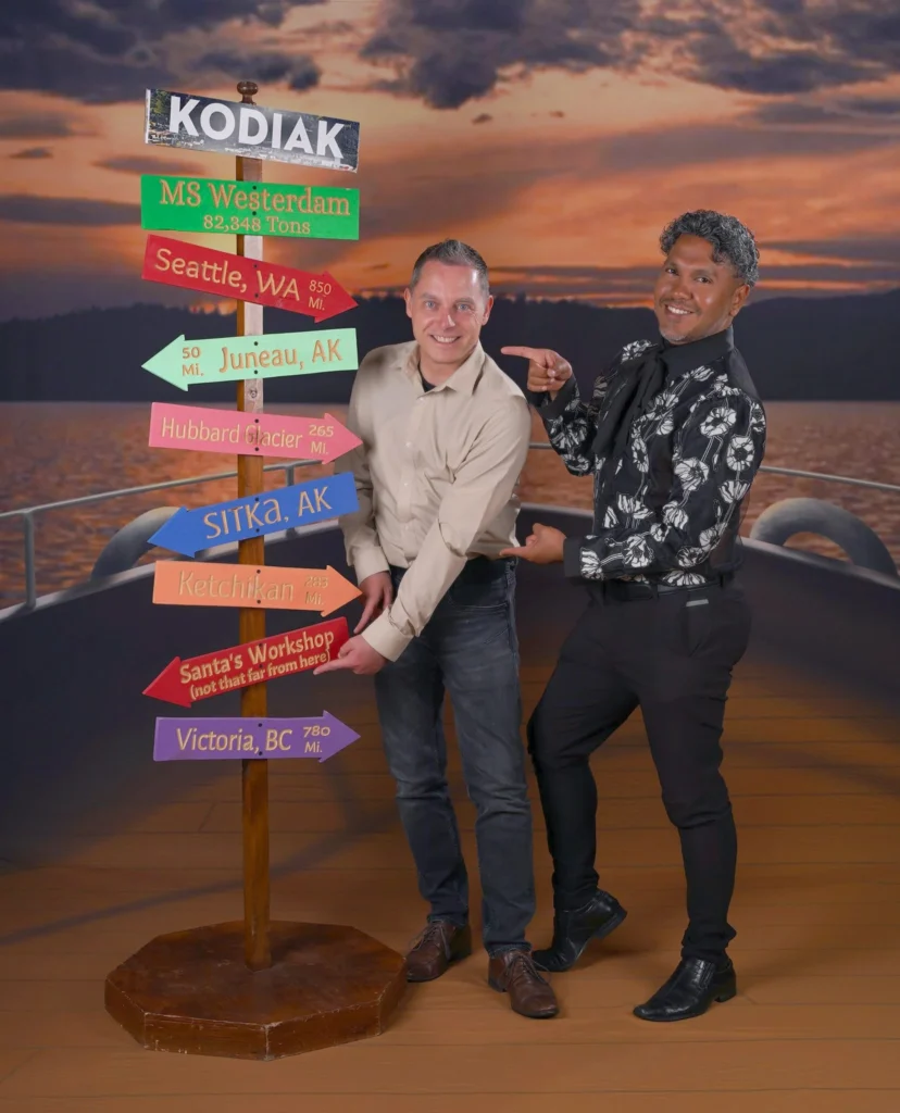 Cruising with Danny and Peter, Holland America Line, Westerdam, Seattle, Washington, United States | Aerial view of the MS Westerdam cruise ship sailing through Alaska’s stunning glaciers, showcasing the luxurious cruise experience and breathtaking scenery.