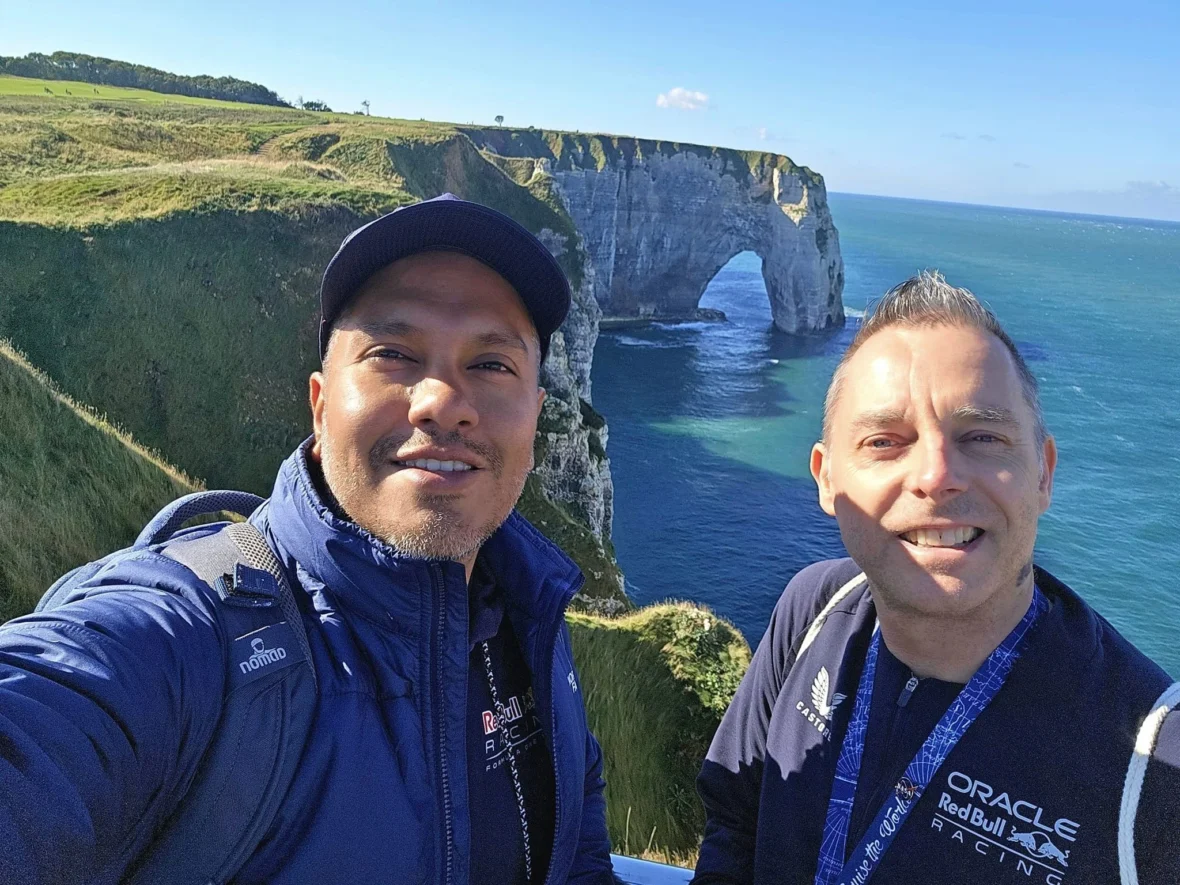 Cruising with Danny and Peter, MSC Cruises, MSC Preziosa, Le Havre, Paris, Étretat, France | Stunning views of the Étretat natural arches against the Normandy coastline, featuring the iconic L'Aiguille rock formation, picturesque half-timbered houses in Étretat, and travelers enjoying scenic walks along the cliffs during the unguided tour from MSC Preziosa.
