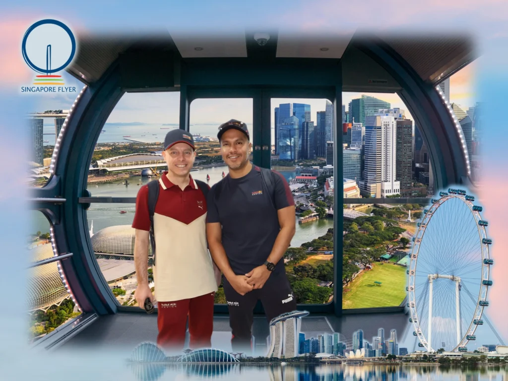 Cruising with Danny and Peter, Holland America Line, Westerdam, Singapore | View of Singapore's skyline from the Singapore Flyer during a spectacular adventure, showcasing iconic landmarks and vibrant cityscapes.