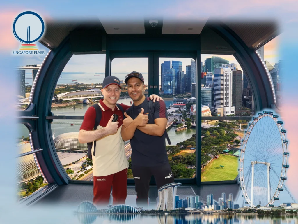 Cruising with Danny and Peter, Holland America Line, Westerdam, Singapore | View of Singapore's skyline from the Singapore Flyer during a spectacular adventure, showcasing iconic landmarks and vibrant cityscapes.