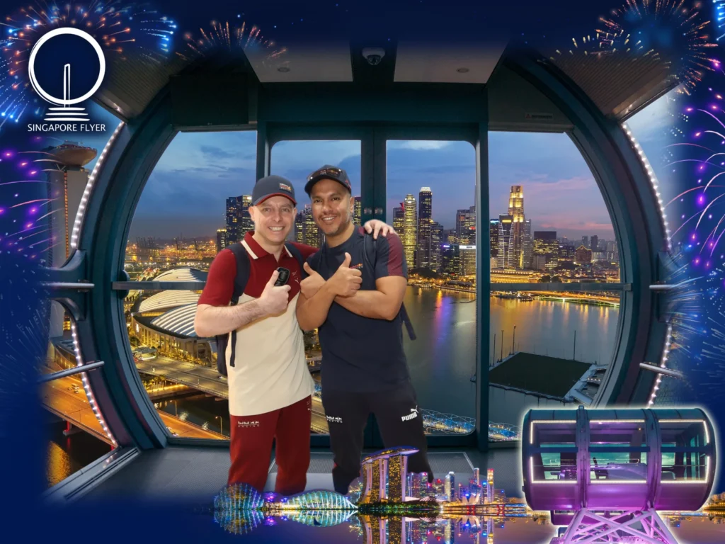 Cruising with Danny and Peter, Holland America Line, Westerdam, Singapore | View of Singapore's skyline from the Singapore Flyer during a spectacular adventure, showcasing iconic landmarks and vibrant cityscapes.
