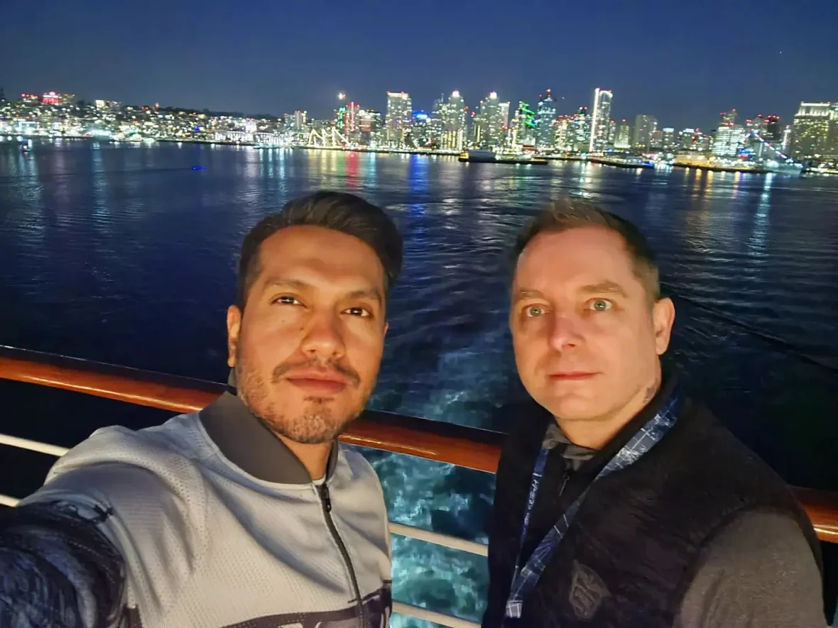 Cruising with Danny and Peter, Holland America Line, Koningsdam, San Diego, California, United States | Guests enjoying a seamless Cruise Embarkation Day with a special Birthday Celebration on Cruise Ship, featuring a warm welcome, joyful moments, and a festive atmosphere on the deck.