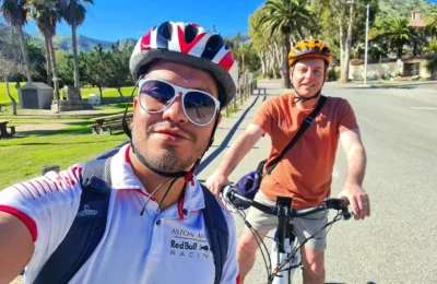 A Blissful Day in Avalon: Avalon Biking Adventures and Scenic Delights 2 Cruising with Danny and Peter, Holland America Line, Koningsdam, Avalon, California, United States | Scenic Avalon Biking Adventures showcasing coastal views, cyclists on charming trails, Wrigley Memorial Gardens, and Catalina Island landscapes on an island biking tour.