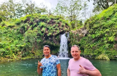 Conquering the Road to Hana: A Memorable Maui Scenic Drive Adventure 4 Cruising with Danny and Peter, Holland America Line, Koningsdam, Kahului, Maui, Hawaii, United States | Stunning views along the Road to Hana, showcasing Maui’s breathtaking waterfalls, lush Hana rainforest, captivating black sand beaches, and serene Turtle Beach Maui, with glimpses of whale watching opportunities and picturesque coastal views during this unforgettable Maui road trip adventure.