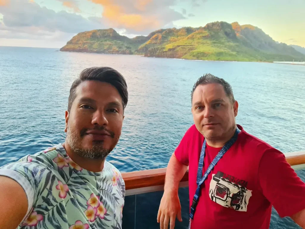 Cruising with Danny and Peter, Holland America Line, Koningsdam, Nawiliwili, Kauai, Hawaii, United States | Scenic views from the Nawiliwili Plantation Railway showcasing lush landscapes of Kauai, tropical fruit plantations, and historic plantation architecture, capturing the essence of a Hawaiian plantation experience.