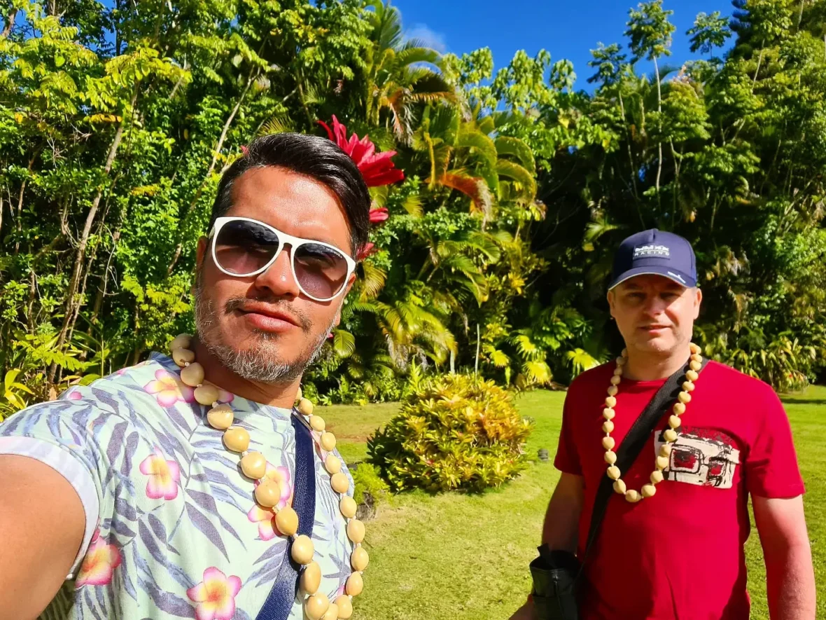 Cruising with Danny and Peter, Holland America Line, Koningsdam, Nawiliwili, Kauai, Hawaii, United States | Scenic views from the Nawiliwili Plantation Railway showcasing lush landscapes of Kauai, tropical fruit plantations, and historic plantation architecture, capturing the essence of a Hawaiian plantation experience.