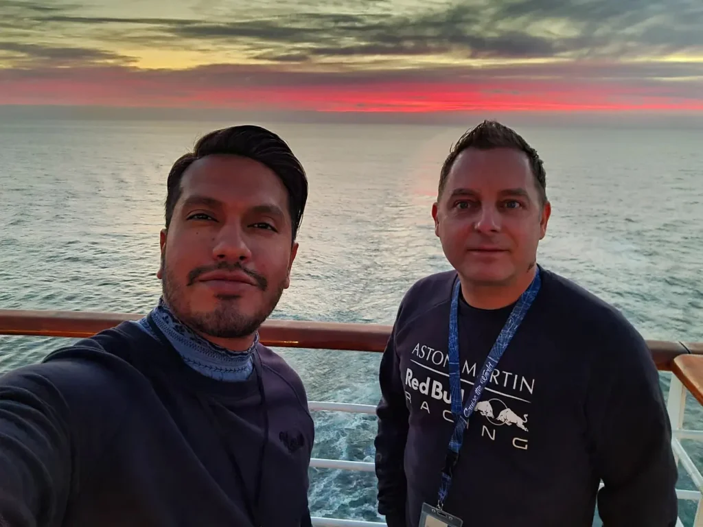 Cruising with Danny and Peter, Holland America Line, Koningsdam, Ensenada, Mexico | An enchanting evening at Ensenada Mexican Folklore, showcasing vibrant traditional Mexican dance performances and lively mariachi music, capturing the essence of Mexican culture in the coastal city of Ensenada. The stage is illuminated with colorful lights, and dancers in elaborate costumes mesmerize the audience, creating a joyful atmosphere that embodies the spirit of a Mexican heritage celebration.