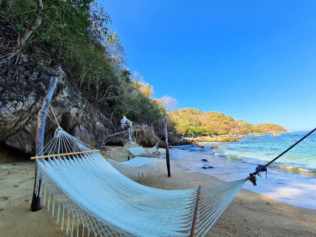 Cruising with Danny and Peter, Holland America Line, Koningsdam, Puerto Vallarta, Mexico | Las Caletas Beach in Puerto Vallarta featuring serene sandy shores, lush tropical greenery, and guests enjoying a relaxing beach day. The scene captures the essence of a secluded beach getaway with clear blue waters, vibrant Mexican cuisine, and the tranquil atmosphere of this hidden gem.