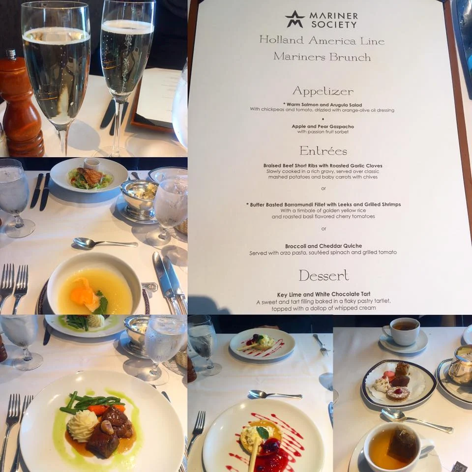 Cruising with Danny and Peter, Holland America Line, Zuiderdam, North Sea, Sea Day | Dinner with gourmet dishes, and a yoga class on deck with panoramic Baltic Sea views.