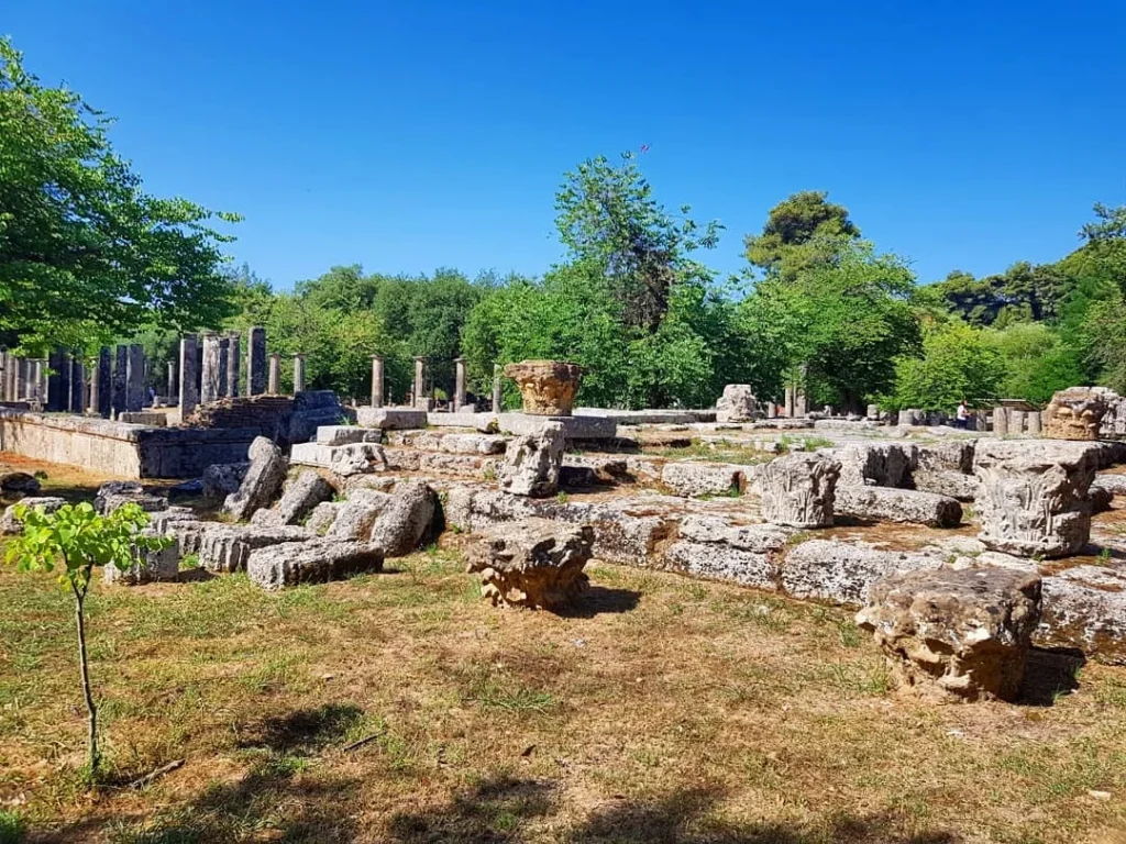 Cruising with Danny and Peter, Holland America Line, Koningsdam, Katakolon, Olympia, Greece | View of Ancient Olympia landmarks during the Katakolon Ancient Olympia Tour, featuring historic ruins and Olympic Games heritage, followed by Sel de Mer seafood dining on a luxurious day trip from Katakolon to Olympia, showcasing Greek cultural exploration and culinary delights.