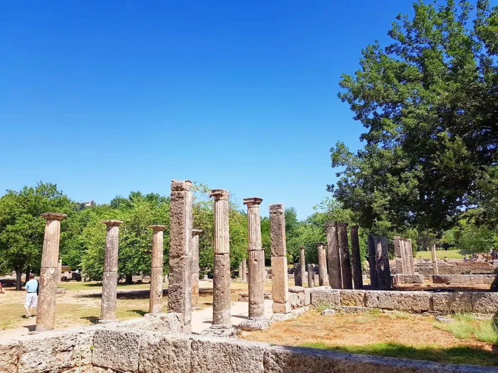 Cruising with Danny and Peter, Holland America Line, Koningsdam, Katakolon, Olympia, Greece | View of Ancient Olympia landmarks during the Katakolon Ancient Olympia Tour, featuring historic ruins and Olympic Games heritage, followed by Sel de Mer seafood dining on a luxurious day trip from Katakolon to Olympia, showcasing Greek cultural exploration and culinary delights.