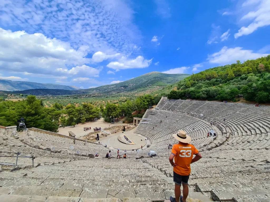 Cruising with Danny and Peter, Holland America Line, Oosterdam, Nafplion, Greece | Explore the ancient ruins of Mycenae and Epidaurus in Greece, featuring the iconic Lion Gate of Mycenae, the tomb of King Agamemnon, and the Epidaurus Theater with its renowned acoustics. Experience the rich cultural heritage of Ancient Greek architecture and discover these UNESCO World Heritage Peloponnese archaeological sites. Complete your journey with stunning views of the Venetian fortress in Náfplion, showcasing Greece's timeless history and architectural marvels.