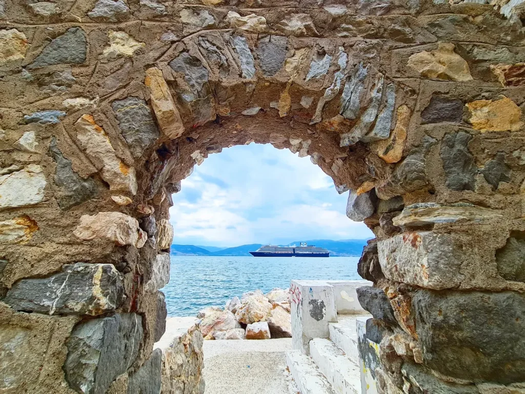Cruising with Danny and Peter, Holland America Line, Oosterdam, Nafplion, Greece | Explore the ancient ruins of Mycenae and Epidaurus in Greece, featuring the iconic Lion Gate of Mycenae, the tomb of King Agamemnon, and the Epidaurus Theater with its renowned acoustics. Experience the rich cultural heritage of Ancient Greek architecture and discover these UNESCO World Heritage Peloponnese archaeological sites. Complete your journey with stunning views of the Venetian fortress in Náfplion, showcasing Greece's timeless history and architectural marvels.