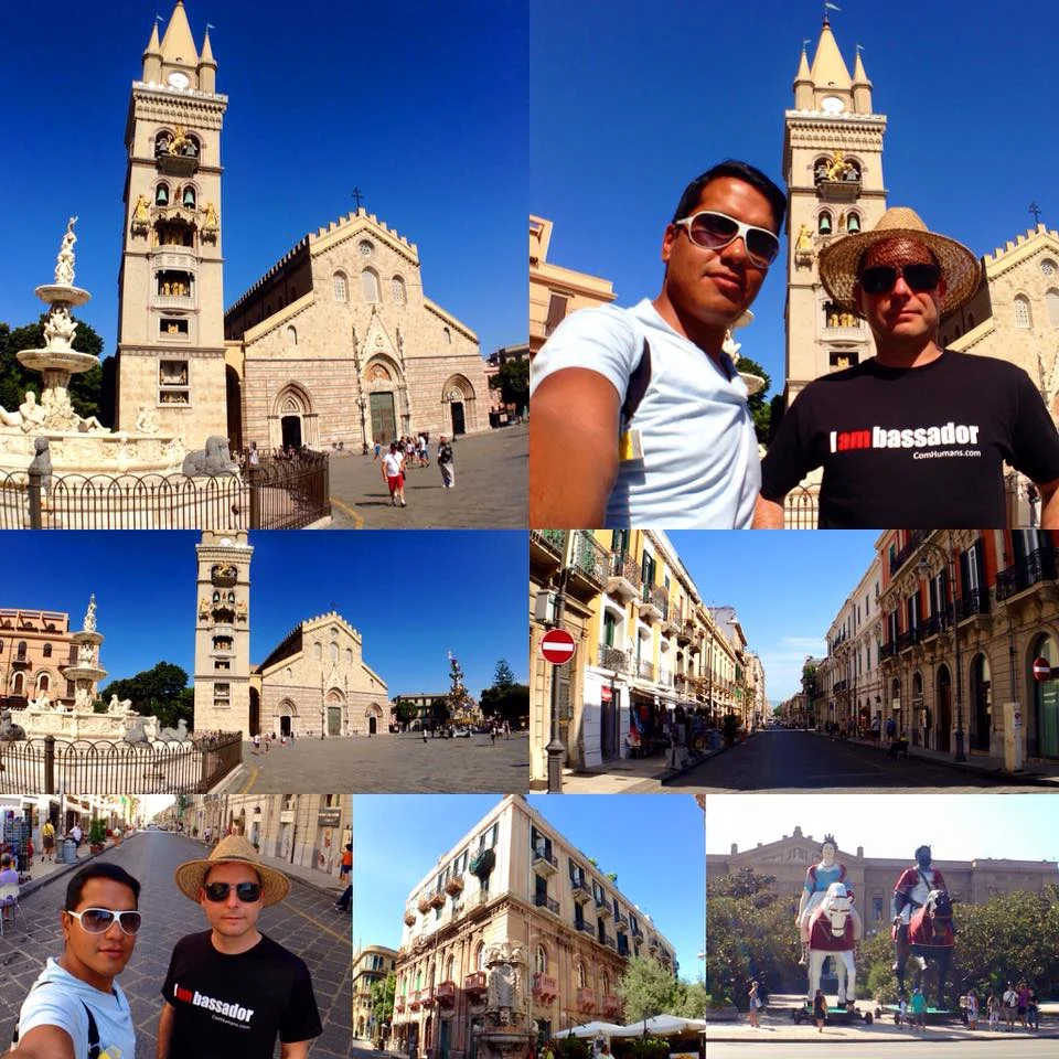 Cruising with Danny and Peter, Holland America Line, Zuiderdam, Messina, Italy | Stunning view of Stromboli volcano erupting at night, vibrant streets of Messina with historic landmarks, breathtaking Strait of Messina views, and highlights of a Mediterranean cruise itinerary featuring Sicily and southern Italy.