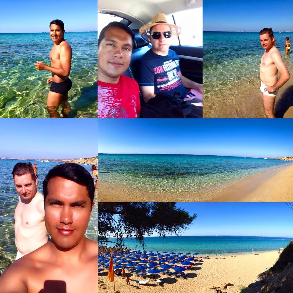 Cruising with Danny and Peter, Holland America Line, Zuiderdam, Argostoli, Cephalonia, Greece | Stunning view of Makris Gialos Beach in Argostoli Greece, showcasing crystal-clear waters of the Ionian Sea, sunbathers enjoying the golden sand, and picturesque Kefalonia island coastline, one of the best beaches in Argostoli Greece, perfect for Mediterranean beach vacations and exploring Kefalonia's natural beauty.