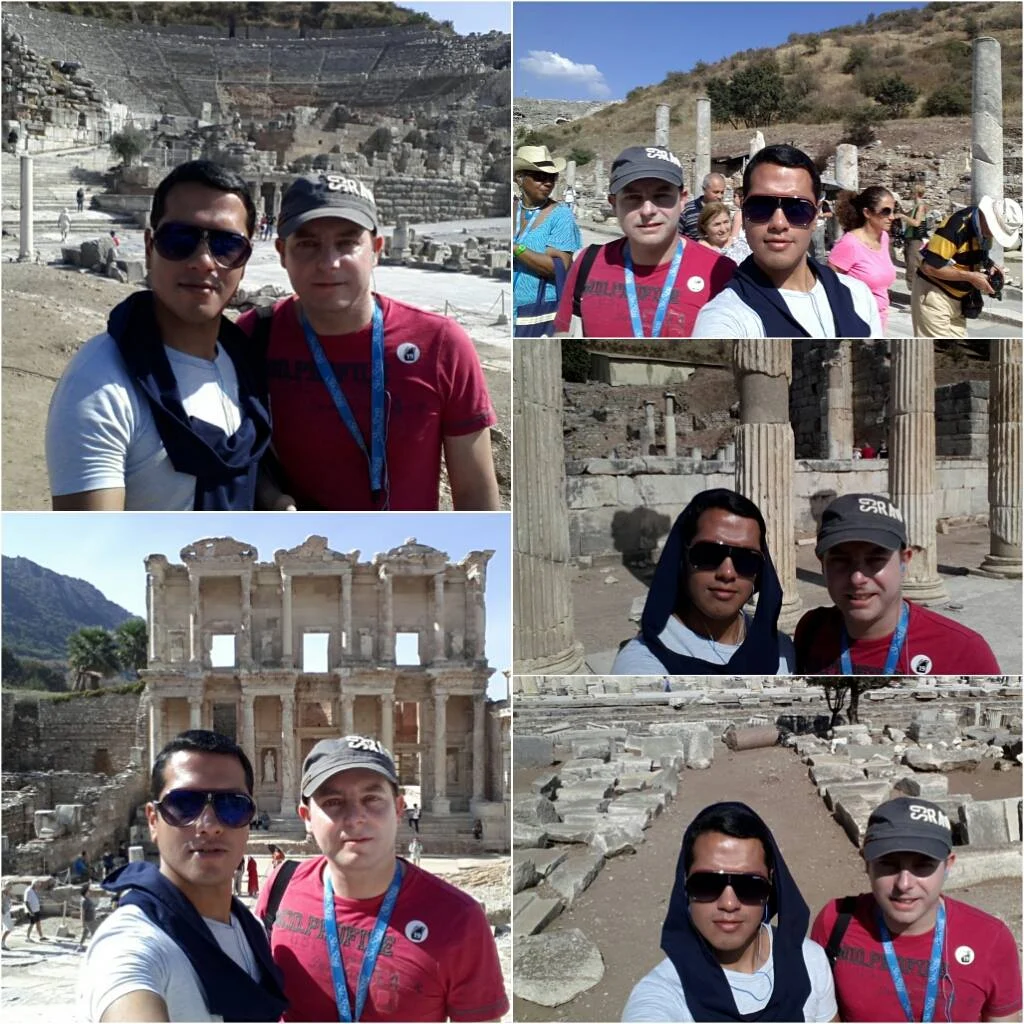 Cruising with Danny and Peter, Holland America Line, Ryndam, Kusadasi, Ephesus, Turkey | A stunning view of the ancient ruins of Ephesus, showcasing the grand Library of Celsus and the Great Theatre, highlighting the rich Turkish heritage and archaeological wonders during an Ephesus cultural tour in Kusadasi.