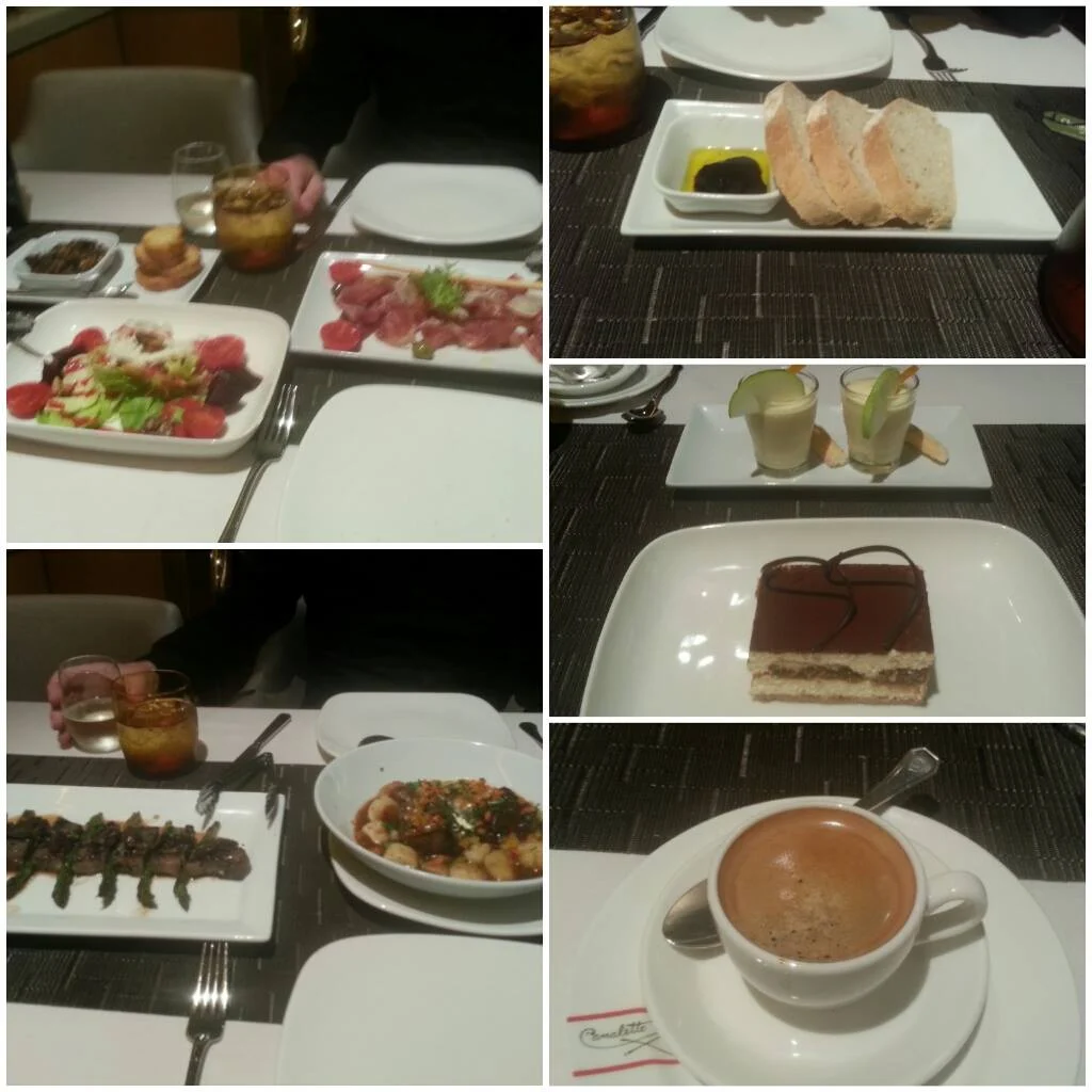 Cruising with Danny and Peter, Holland America Line, Ryndam, Iraklion, Crete, Greece | View of the historic Koules Fortress in Iraklion, Crete, showcasing ancient architecture during an Iraklion Crete tour, with the vibrant harbor in the background; a delicious Italian dinner served on board MS Ryndam, featuring fresh pasta and seafood, highlighting the culinary delights available after exploring Heraklion's cultural attractions.