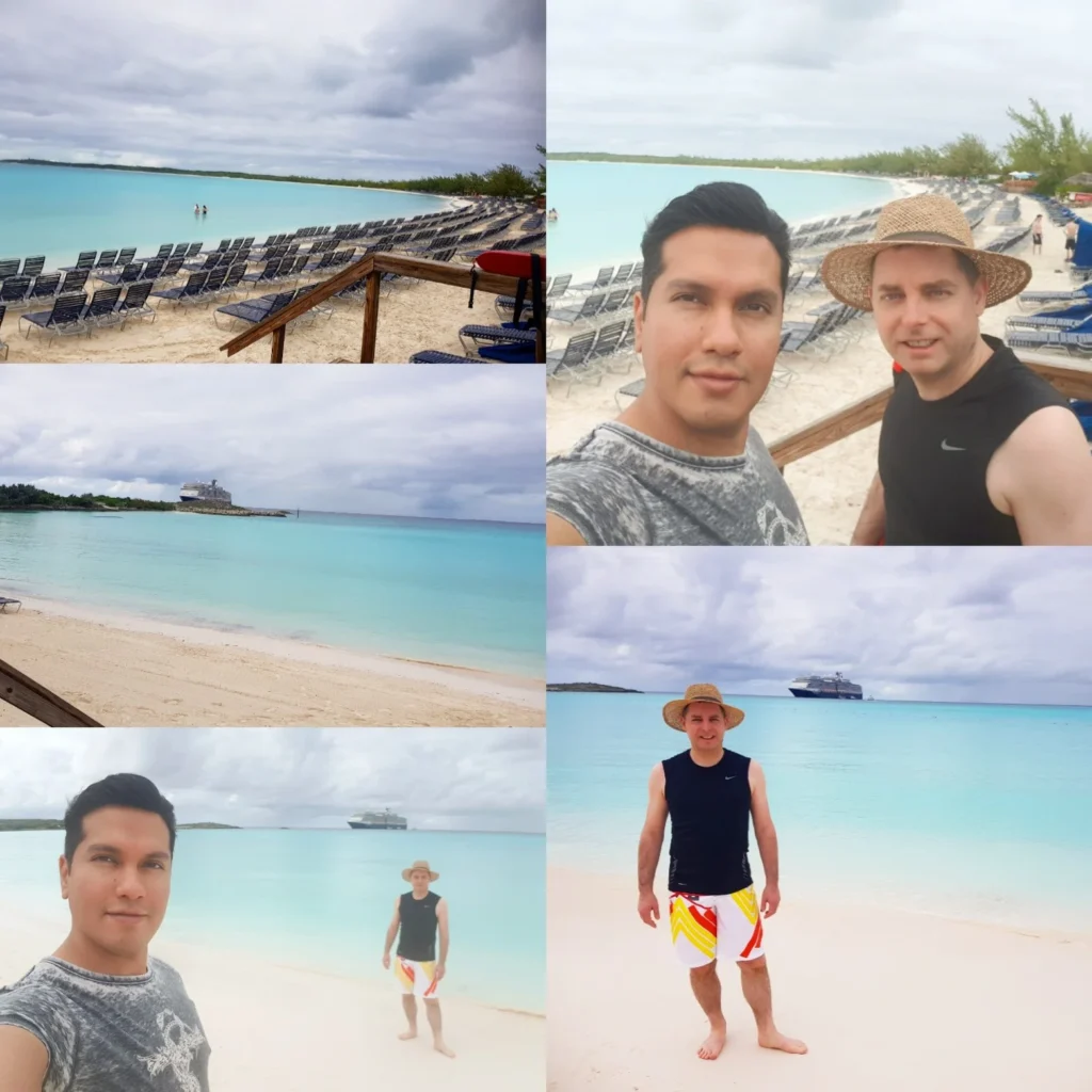 Tranquil Bliss: A Day at Half Moon Cay 5 Cruising with Danny and Peter, Holland America Line, Nieuw Amsterdam, Half Moon Cay, Bahamas | A serene day at Half Moon Cay Bahamas showcasing a tranquil beach escape with crystal-clear waters, soft ivory sands, tropical island views, lush greenery, and vibrant coral reefs ideal for snorkeling, capturing the essence of a private island Bahamas retreat in a pristine Caribbean paradise.