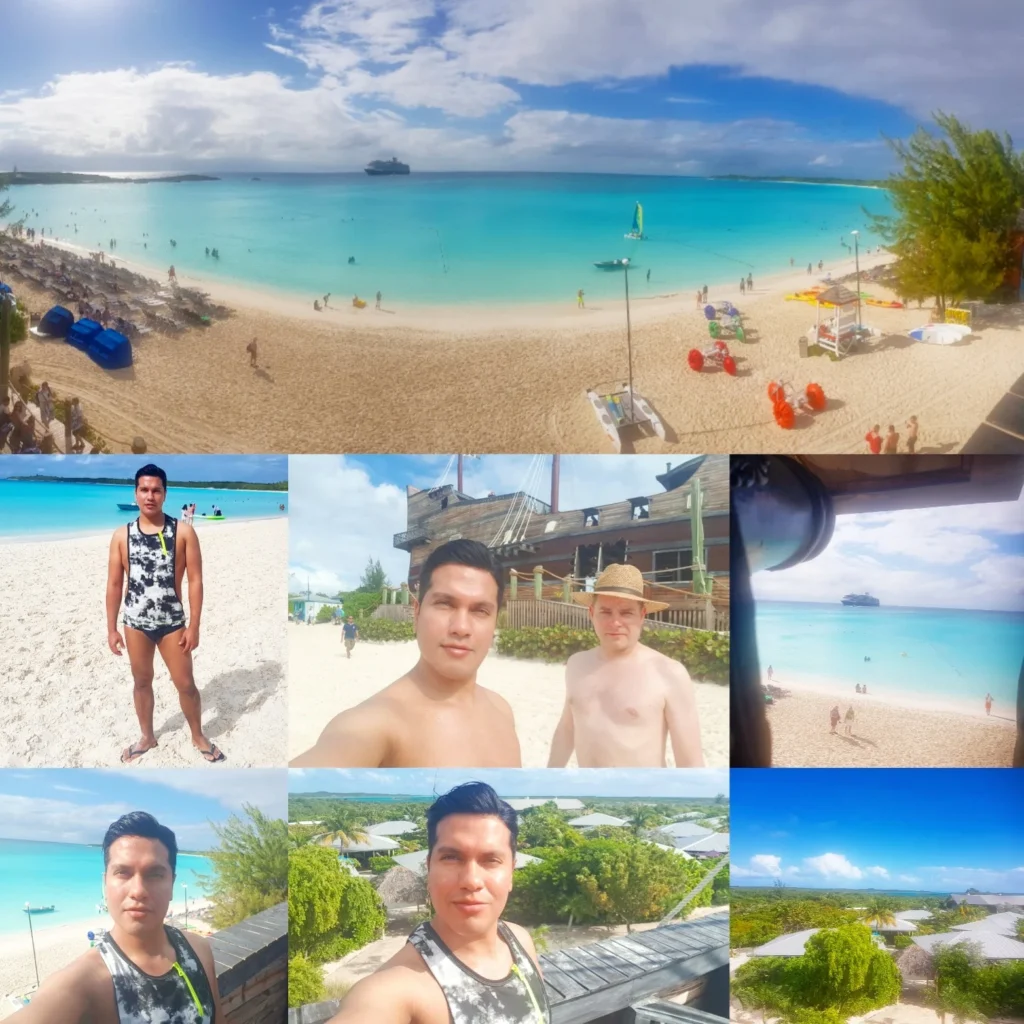 Tranquil Bliss: A Day at Half Moon Cay 6 Cruising with Danny and Peter, Holland America Line, Nieuw Amsterdam, Half Moon Cay, Bahamas | A serene day at Half Moon Cay Bahamas showcasing a tranquil beach escape with crystal-clear waters, soft ivory sands, tropical island views, lush greenery, and vibrant coral reefs ideal for snorkeling, capturing the essence of a private island Bahamas retreat in a pristine Caribbean paradise.